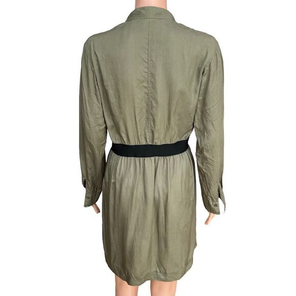Theory Olive Green 100% Silk Army Dress Size 6 - Picture 4 of 10